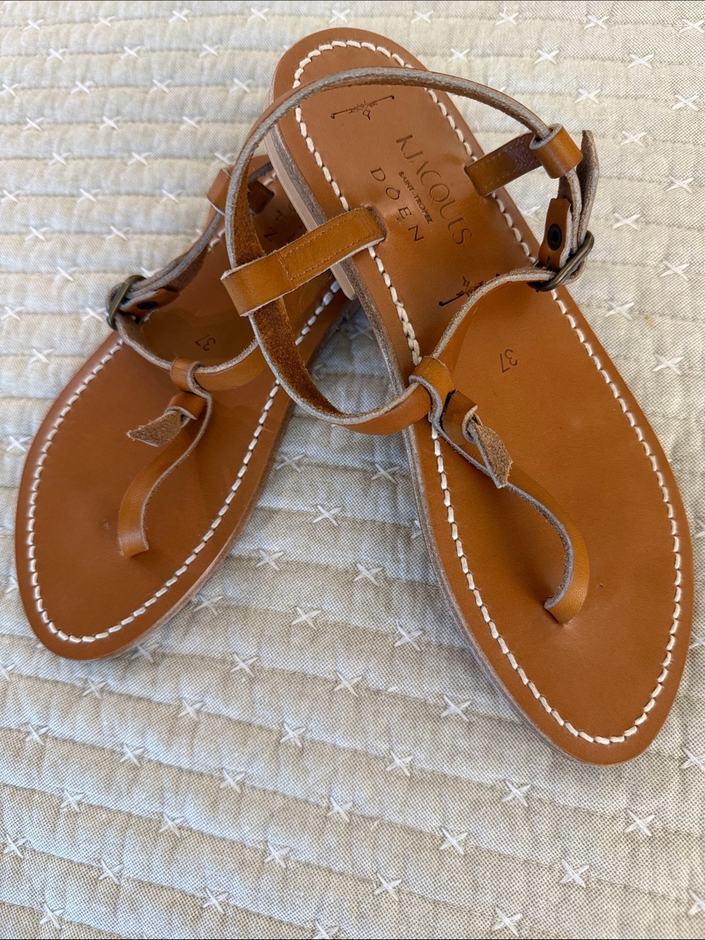 K.Jacques Tan Leather Sandals with Adjustable Strap